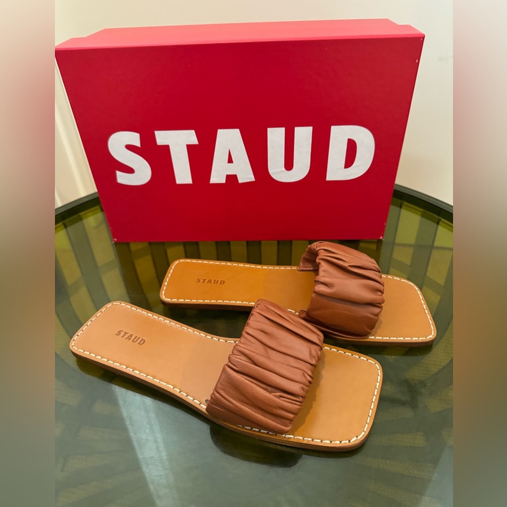 Staud tan ruched sandals